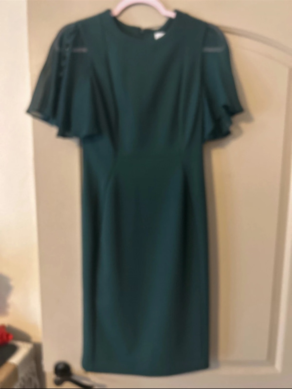 Calvin Klein Dark Green Midi Dress with Flutter Sleeves